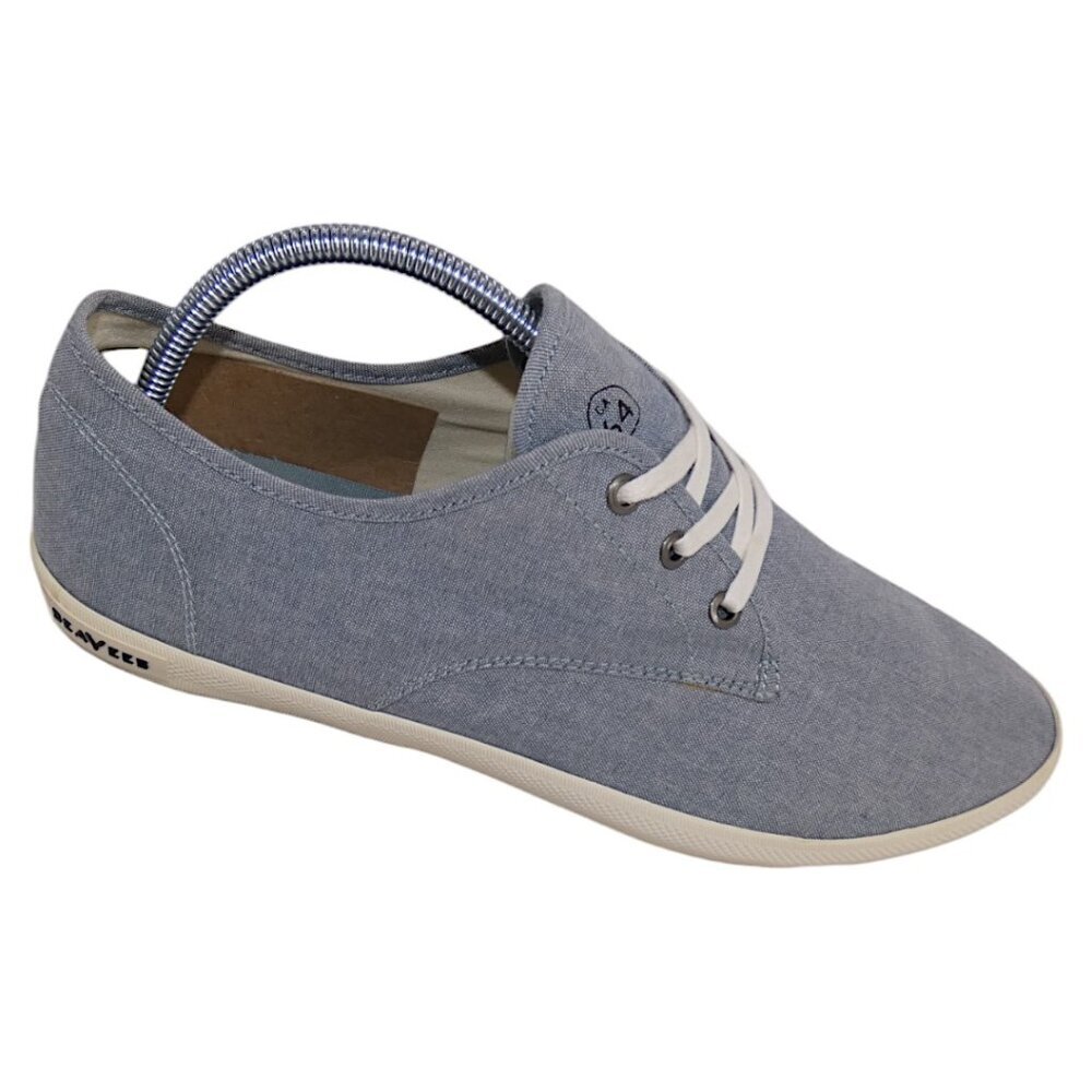SeaVees Vegan Cotton Chambray Sneakers Coastal Minimalist Eco Retro Size 13 Blue - Picture 3 of 14